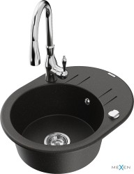 MEXEN/S - Kevin granitový dřez 1 s odkapávačem včetně baterie Savita, černá/zlatá metalik (6517-75-672601-00)