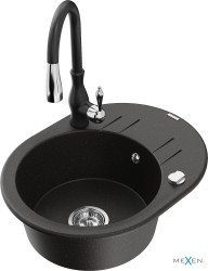 MEXEN/S - Kevin granitový dřez 1 s odkapávačem včetně baterie Savita, černá/zlatá metalik (6517-75-672601-70)