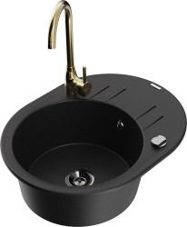 MEXEN/S - Kevin granitový dřez 1 s odkapávačem včetně baterie Telma, černá (6517-77-670200-50-B)