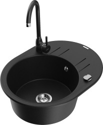 MEXEN/S - Kevin granitový dřez 1 s odkapávačem včetně baterie Telma, černá (6517-77-670200-70)