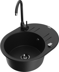 MEXEN/S - Kevin granitový dřez 1 s odkapávačem včetně baterie Telma, černá (6517-77-670200-70-B)