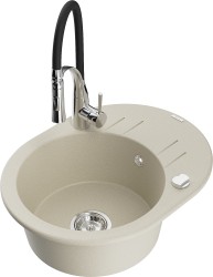 MEXEN/S - Kevin granitový dřez s odkapávačem včetně baterie Aster, béžová (6517-69-73450-07)