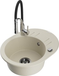 MEXEN/S - Kevin granitový dřez s odkapávačem včetně baterie Aster, béžová (6517-69-73450-07-B)