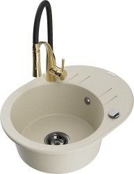 MEXEN/S - Kevin granitový dřez s odkapávačem včetně baterie Aster, béžová (6517-69-73450-57-B)