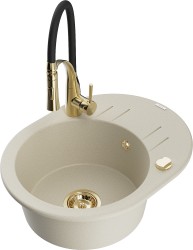 MEXEN/S - Kevin granitový dřez s odkapávačem včetně baterie Aster, béžová (6517-69-73450-57-G)