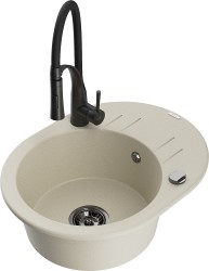 MEXEN/S - Kevin granitový dřez s odkapávačem včetně baterie Aster, béžová (6517-69-73450-70-B)