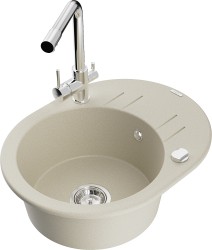 MEXEN/S - Kevin granitový dřez s odkapávačem včetně baterie Duero, béžová (6517-69-671600-00)