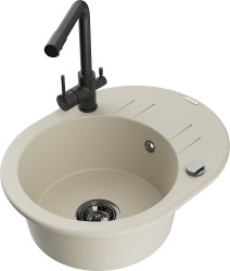 MEXEN/S - Kevin granitový dřez s odkapávačem včetně baterie Duero, béžová (6517-69-671600-70)