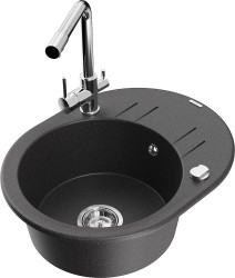 MEXEN/S - Kevin granitový dřez s odkapávačem včetně baterie Duero, černá kropenatá (6517-76-671600-00)