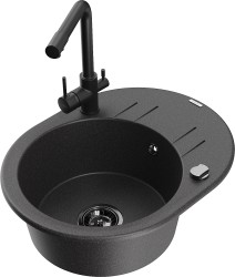 MEXEN/S - Kevin granitový dřez s odkapávačem včetně baterie Duero, černá kropenatá (6517-76-671600-70-B)