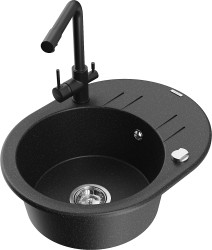 MEXEN/S - Kevin granitový dřez s odkapávačem včetně baterie Duero, černá/srebrny metalik (6517-73-671600-70)