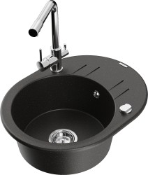 MEXEN/S - Kevin granitový dřez s odkapávačem včetně baterie Duero, černá/zlatá metalik (6517-75-671600-00)