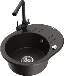 MEXEN/S - Kevin granitový dřez s odkapávačem včetně baterie Duero, černá/zlatá metalik (6517-75-671600-70)