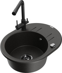 MEXEN/S - Kevin granitový dřez s odkapávačem včetně baterie Duero, černá/zlatá metalik (6517-75-671600-70-B)