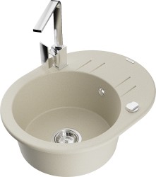 MEXEN/S - Kevin granitový dřez s odkapávačem včetně baterie Rita, béžová (6517-69-670300-00)