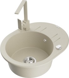 MEXEN/S - Kevin granitový dřez s odkapávačem včetně baterie Rita, béžová (6517-69-670300-69)