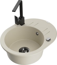 MEXEN/S - Kevin granitový dřez s odkapávačem včetně baterie Rita, béžová (6517-69-670300-70)