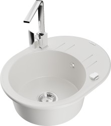 MEXEN/S - Kevin granitový dřez s odkapávačem včetně baterie Rita, bílá (6517-20-670300-00)