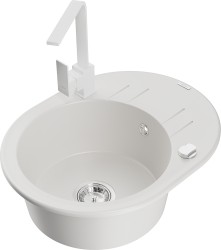 MEXEN/S - Kevin granitový dřez s odkapávačem včetně baterie Rita, bílá (6517-20-670300-20)