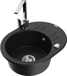 MEXEN/S - Kevin granitový dřez s odkapávačem včetně baterie Rita, černá (6517-77-670300-00)