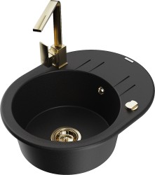 MEXEN/S - Kevin granitový dřez s odkapávačem včetně baterie Rita, černá (6517-77-670300-50)