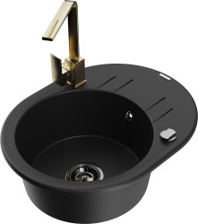 MEXEN/S - Kevin granitový dřez s odkapávačem včetně baterie Rita, černá (6517-77-670300-50-B)