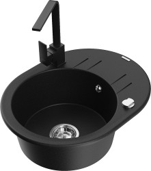 MEXEN/S - Kevin granitový dřez s odkapávačem včetně baterie Rita, černá (6517-77-670300-70)