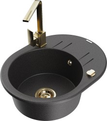 MEXEN/S - Kevin granitový dřez s odkapávačem včetně baterie Rita, černá kropenatá (6517-76-670300-50)