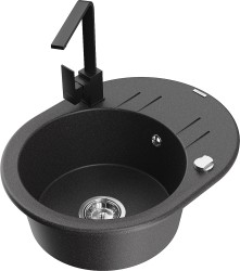 MEXEN/S - Kevin granitový dřez s odkapávačem včetně baterie Rita, černá kropenatá (6517-76-670300-70)