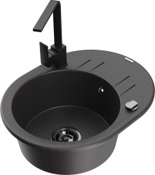 MEXEN/S - Kevin granitový dřez s odkapávačem včetně baterie Rita, černá kropenatá (6517-76-670300-70-B)