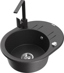 MEXEN/S - Kevin granitový dřez s odkapávačem včetně baterie Rita, černá kropenatá (6517-76-670300-76)