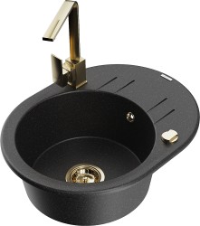 MEXEN/S - Kevin granitový dřez s odkapávačem včetně baterie Rita, černá/stříbrná (6517-73-670300-50)