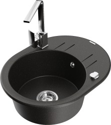 MEXEN/S - Kevin granitový dřez s odkapávačem včetně baterie Rita, černá/zlatá metalik (6517-75-670300-00)