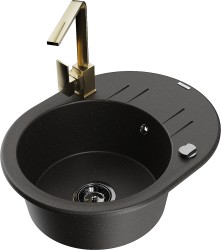 MEXEN/S - Kevin granitový dřez s odkapávačem včetně baterie Rita, černá/zlatá metalik (6517-75-670300-50-B)