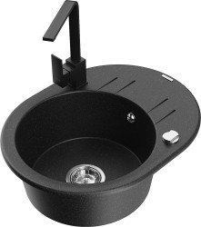 MEXEN/S - Kevin granitový dřez s odkapávačem včetně baterie Rita, černá/zlatá metalik (6517-75-670300-70)