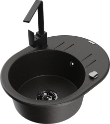 MEXEN/S - Kevin granitový dřez s odkapávačem včetně baterie Rita, černá/zlatá metalik (6517-75-670300-70-B)