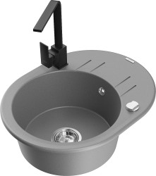 MEXEN/S - Kevin granitový dřez s odkapávačem včetně baterie Rita, šedá (6517-71-670300-70)