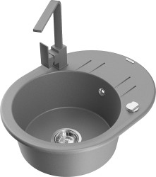 MEXEN/S - Kevin granitový dřez s odkapávačem včetně baterie Rita, šedá (6517-71-670300-71)