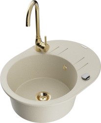 MEXEN/S - Kevin granitový dřez s odkapávačem včetně baterie Telma, béžová (6517-69-670200-50)