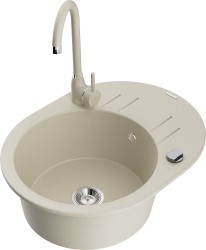 MEXEN/S - Kevin granitový dřez s odkapávačem včetně baterie Telma, béžová (6517-69-670200-69)