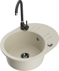 MEXEN/S - Kevin granitový dřez s odkapávačem včetně baterie Telma, béžová (6517-69-670200-70)