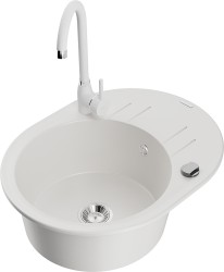 MEXEN/S - Kevin granitový dřez s odkapávačem včetně baterie Telma, bílá (6517-20-670200-20)