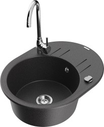 MEXEN/S - Kevin granitový dřez s odkapávačem včetně baterie Telma, černá kropenatá (6517-76-670200-00)