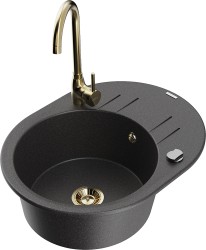 MEXEN/S - Kevin granitový dřez s odkapávačem včetně baterie Telma, černá kropenatá (6517-76-670200-50)