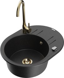 MEXEN/S - Kevin granitový dřez s odkapávačem včetně baterie Telma, černá/stříbrná metalik (6517-73-670200-50)