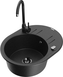 MEXEN/S - Kevin granitový dřez s odkapávačem včetně baterie Telma, černá/stříbrná metalik (6517-73-670200-70-B)