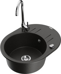 MEXEN/S - Kevin granitový dřez s odkapávačem včetně baterie Telma, černá/zlatá metalik (6517-75-670200-00)