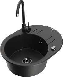 MEXEN/S - Kevin granitový dřez s odkapávačem včetně baterie Telma, černá/zlatá metalik (6517-75-670200-70-B)