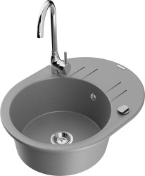 MEXEN/S - Kevin granitový dřez s odkapávačem včetně baterie Telma, šedá (6517-71-670200-00)