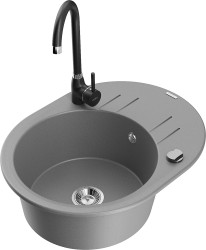 MEXEN/S - Kevin granitový dřez s odkapávačem včetně baterie Telma, šedá (6517-71-670200-70)